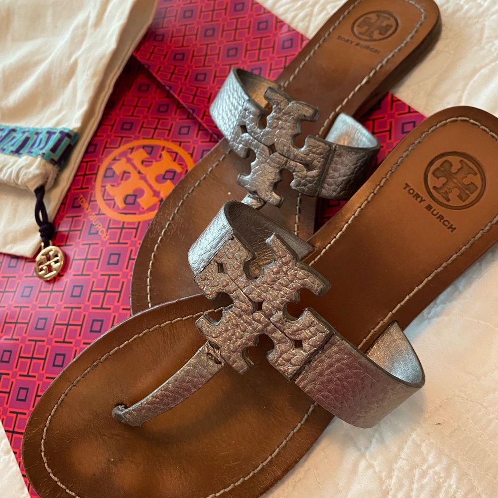 Tory Burch Silver Pewter Sandals